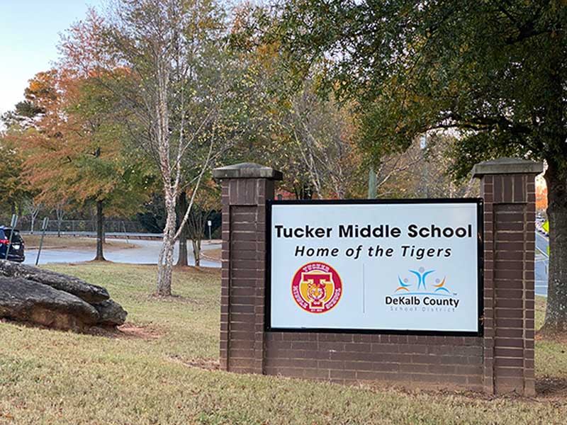 Tucker Middle School sign and grounds.