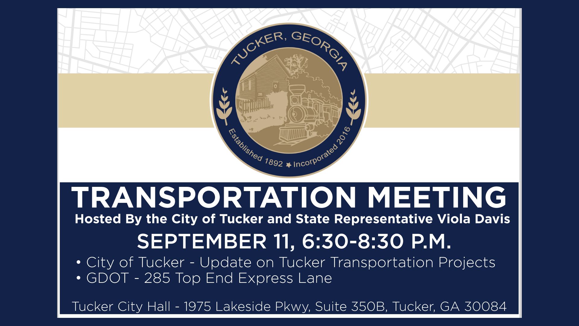 September 11 2025 meeting at Tucker City Hall to discuss transportation issues.