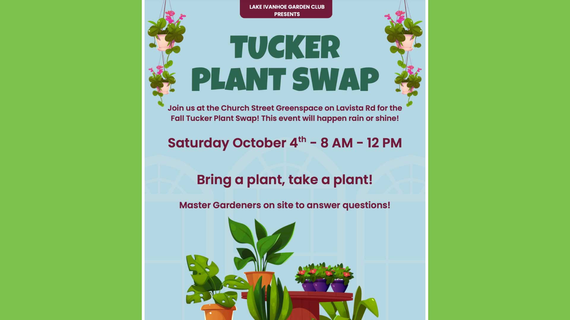 Fall Plant Swap, Saturday October 4, 8 am to noon at Church Street Greenspace.
