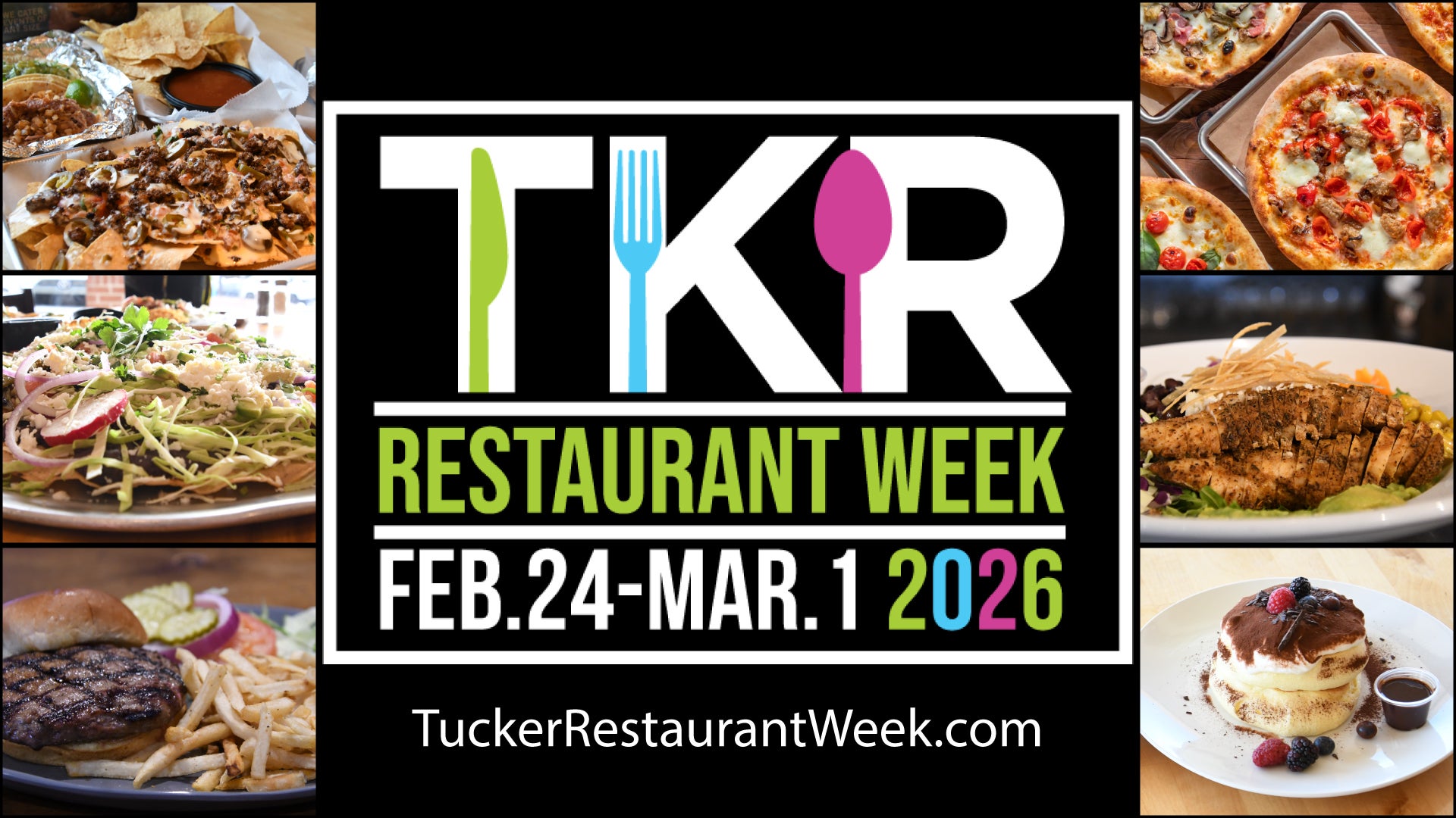 Colorful Tucker Restaurant Week logo with event dates of February 24 - March 1, 2026.
