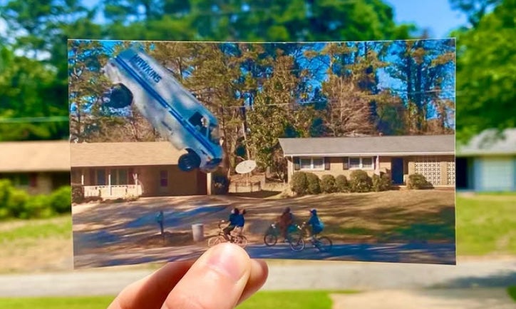 El flips car in Stranger Things on Sarah's Lane.