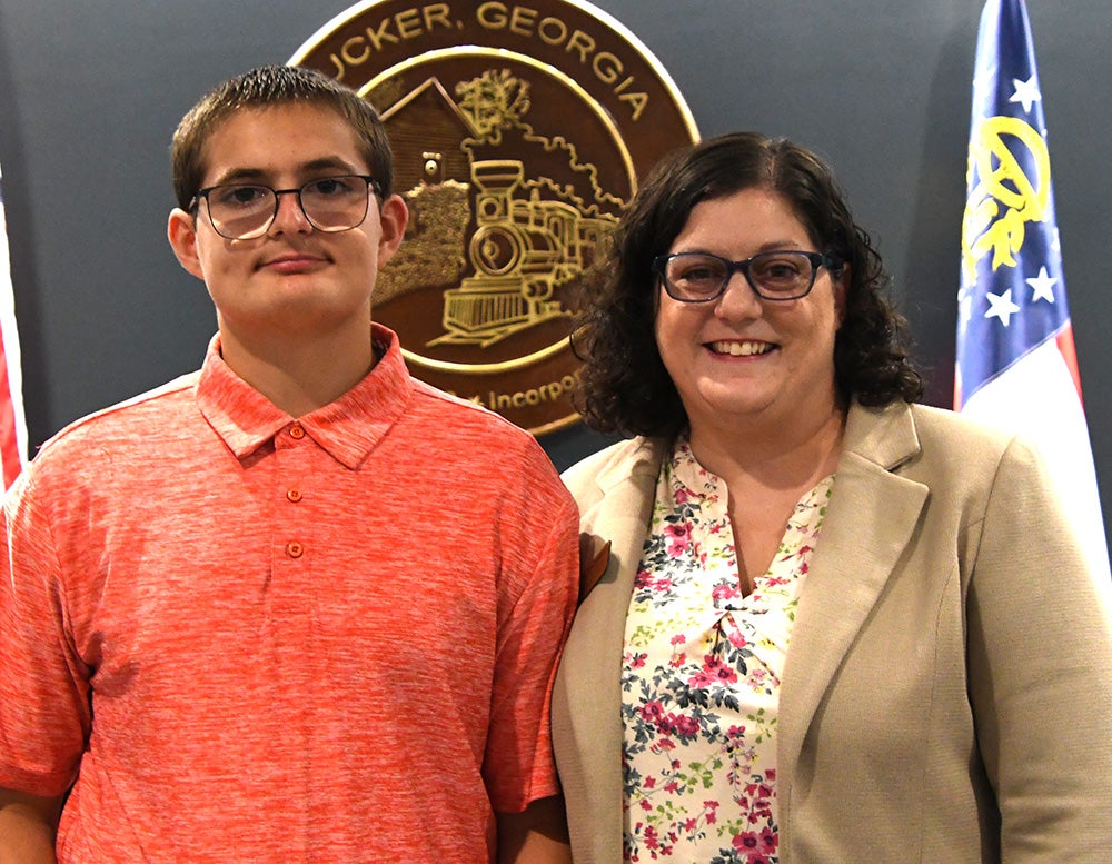 Councilwoman Alexis Weaver and son Oliver, winner of ARTucker's art contest