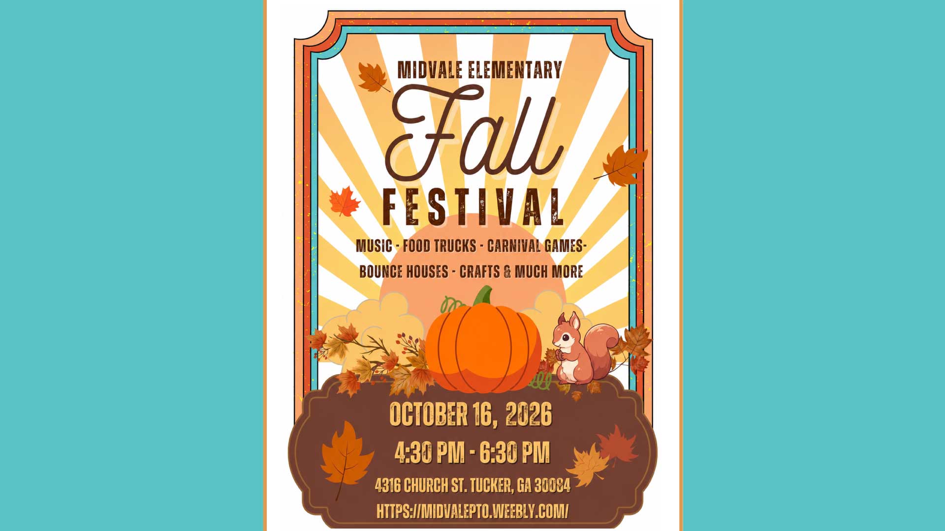 Event graphic flyer for Midvale Fall Festival, October 16 at Church Street Greenspace.