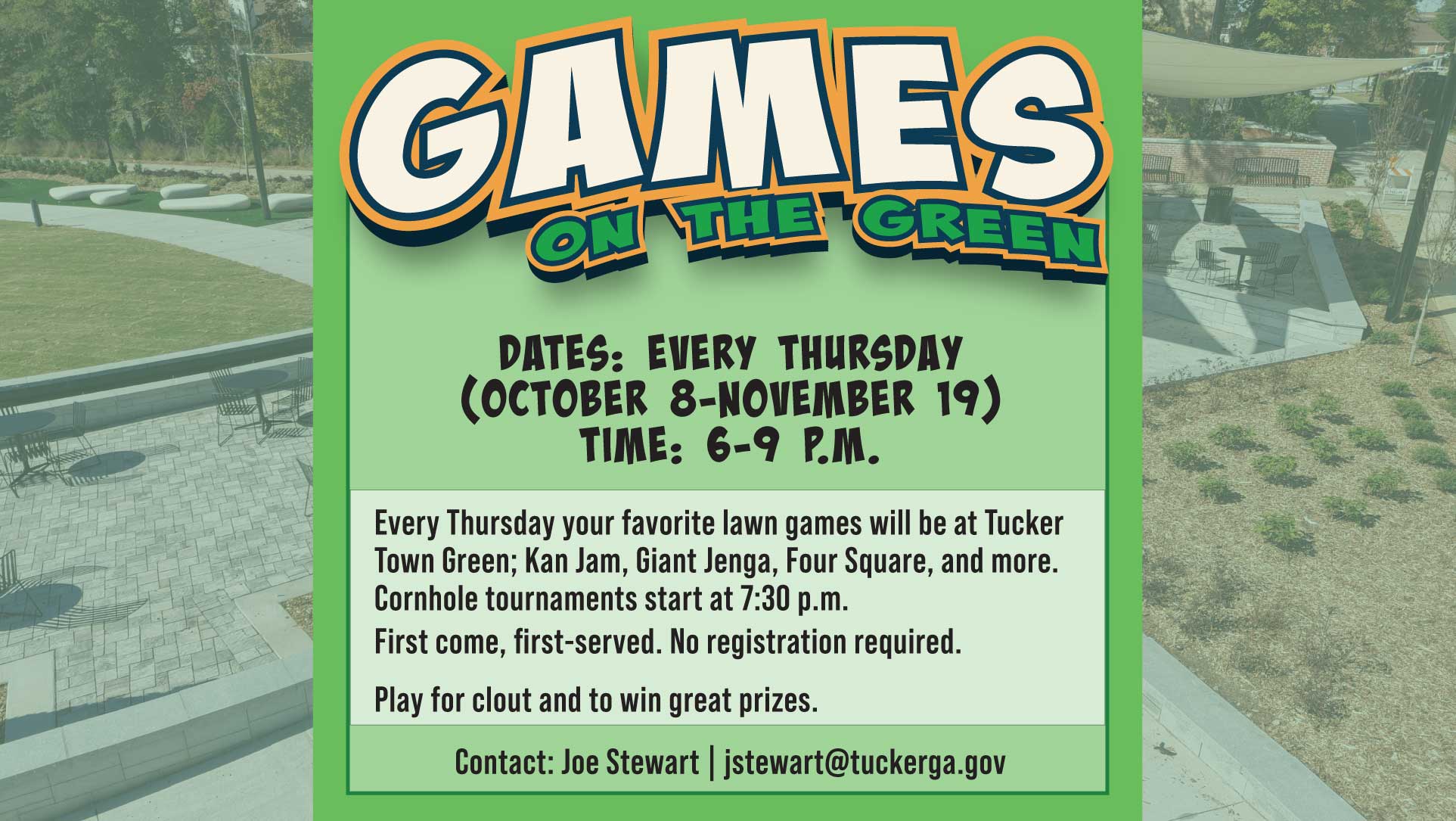Games on the Green at Tucker Town Green, Thursdays October 8-November 19.