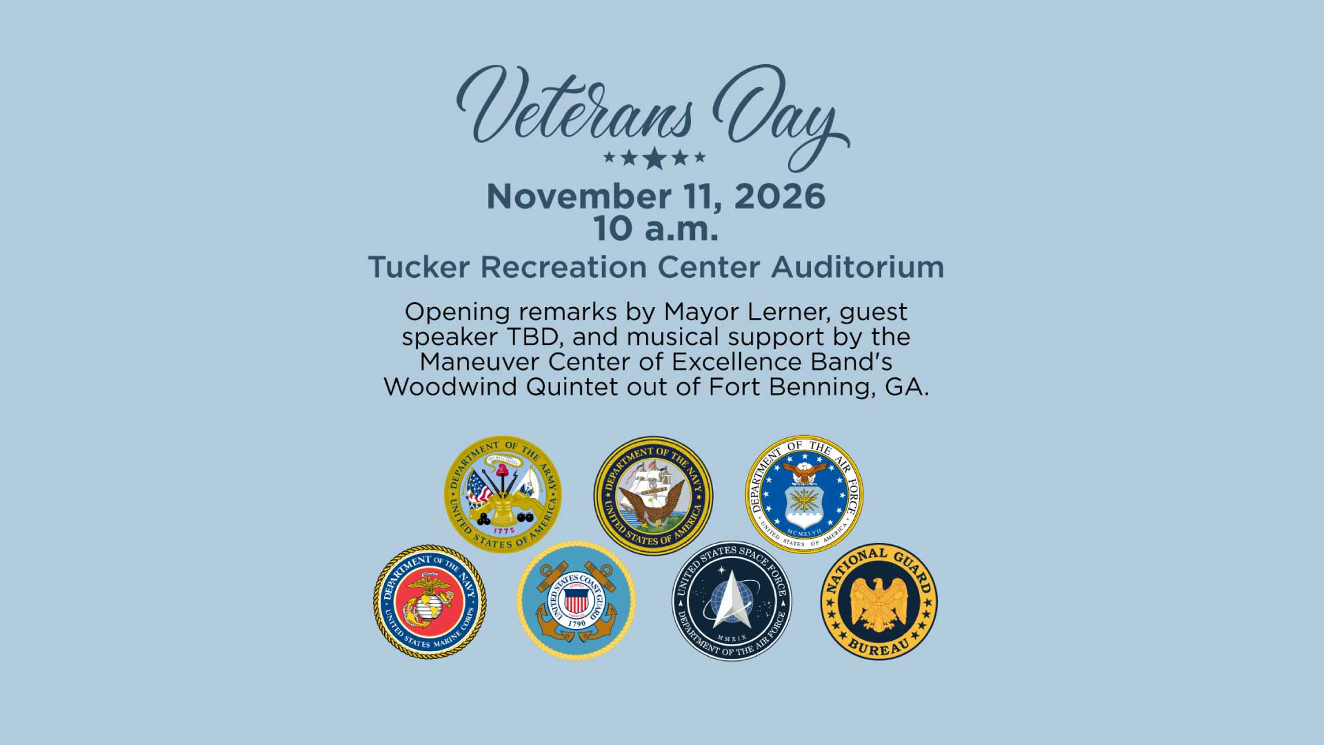 Veterans Day of Honor featuring speeches, live music and light refreshments.